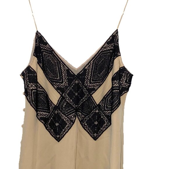 LAFAYETTE 148 Boheme Lace-Trim Silk-Georgette Camisole Tan w Black Lace NWT $698 - Picture 4 of 10